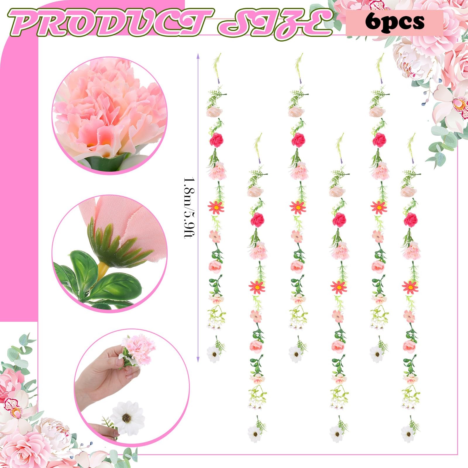 6 Pcs 35.4 Inch Artificial Wildflower Garlands with 3 Pcs 10 Ft Wedding Tulle…