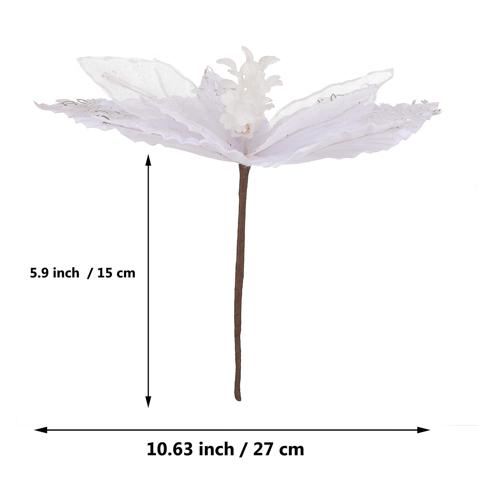 6 PCS 10.7 Inch Pure White Large Velvet Christmas Flowers Artificial Poinsettia