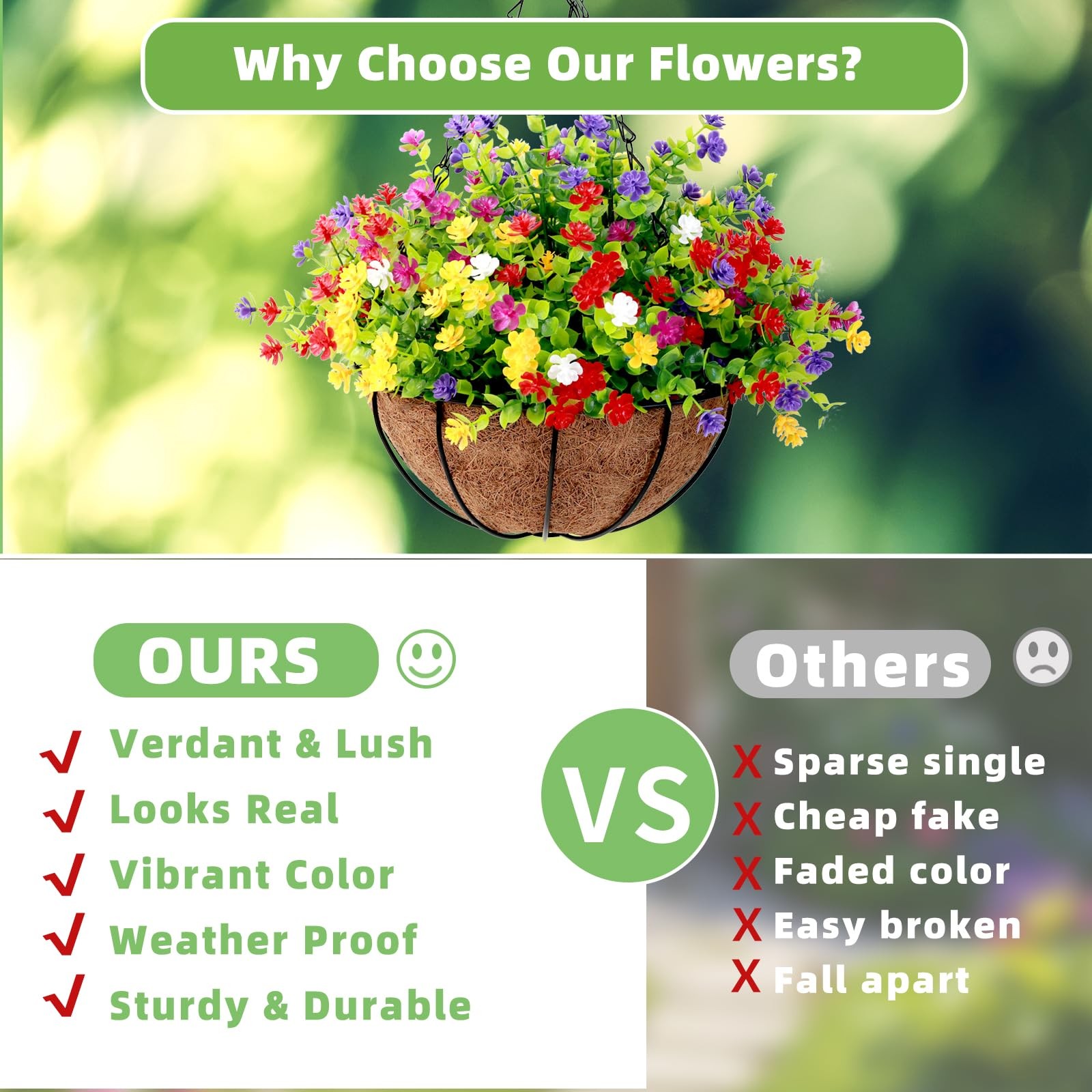 12 Bundles Artificial Flowers for Outdoors Fake Plants UV Resistant Plastic F…
