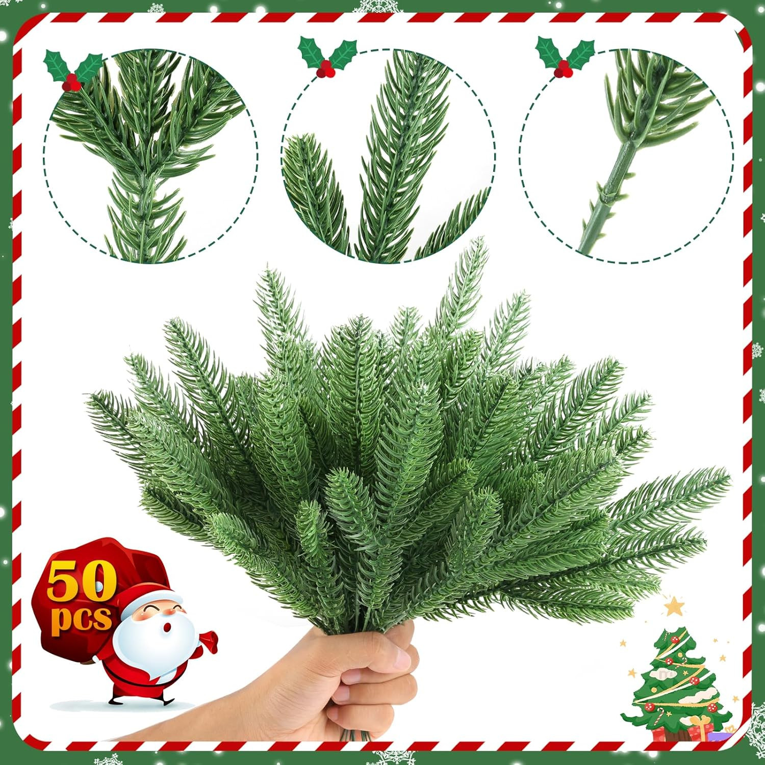 50 Pcs Artificial Pine Branches Christmas Greenery Plants Pine Needles DIY Cedar