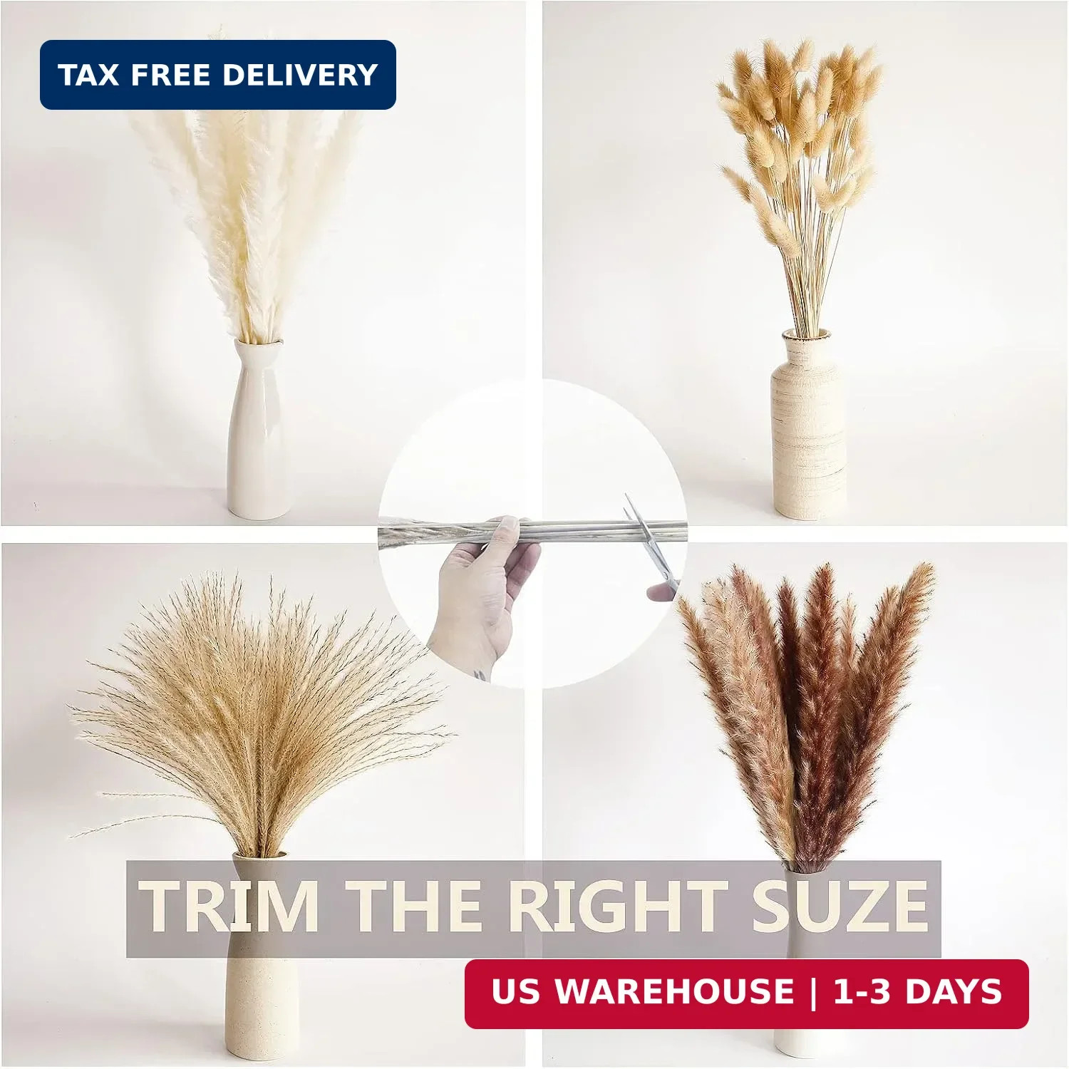 100 PCS Small Boho Pampas Grass, 17″ Naturally Dried Pompas, Pampas Grass Decor