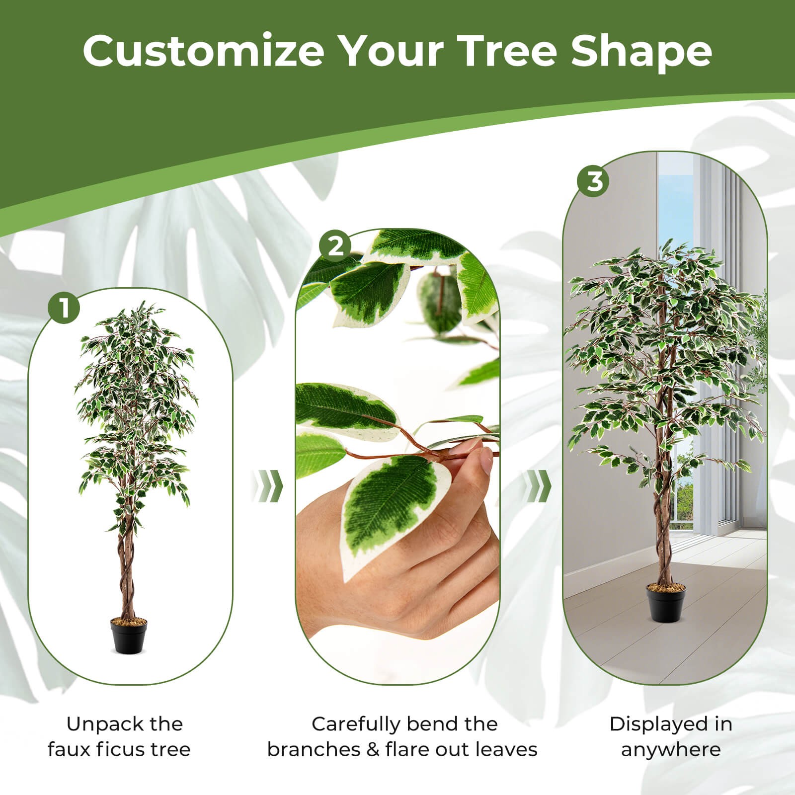 63 inch Artificial Ficus Tree Faux Indoor Plant in Nursery Pot for Decoration