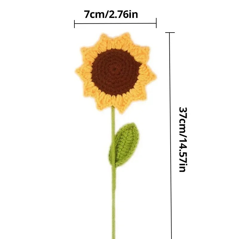 3 pcs Knitted Crochet Sunflower Flower, Handwoven Bouquet Flowers Girl Gift