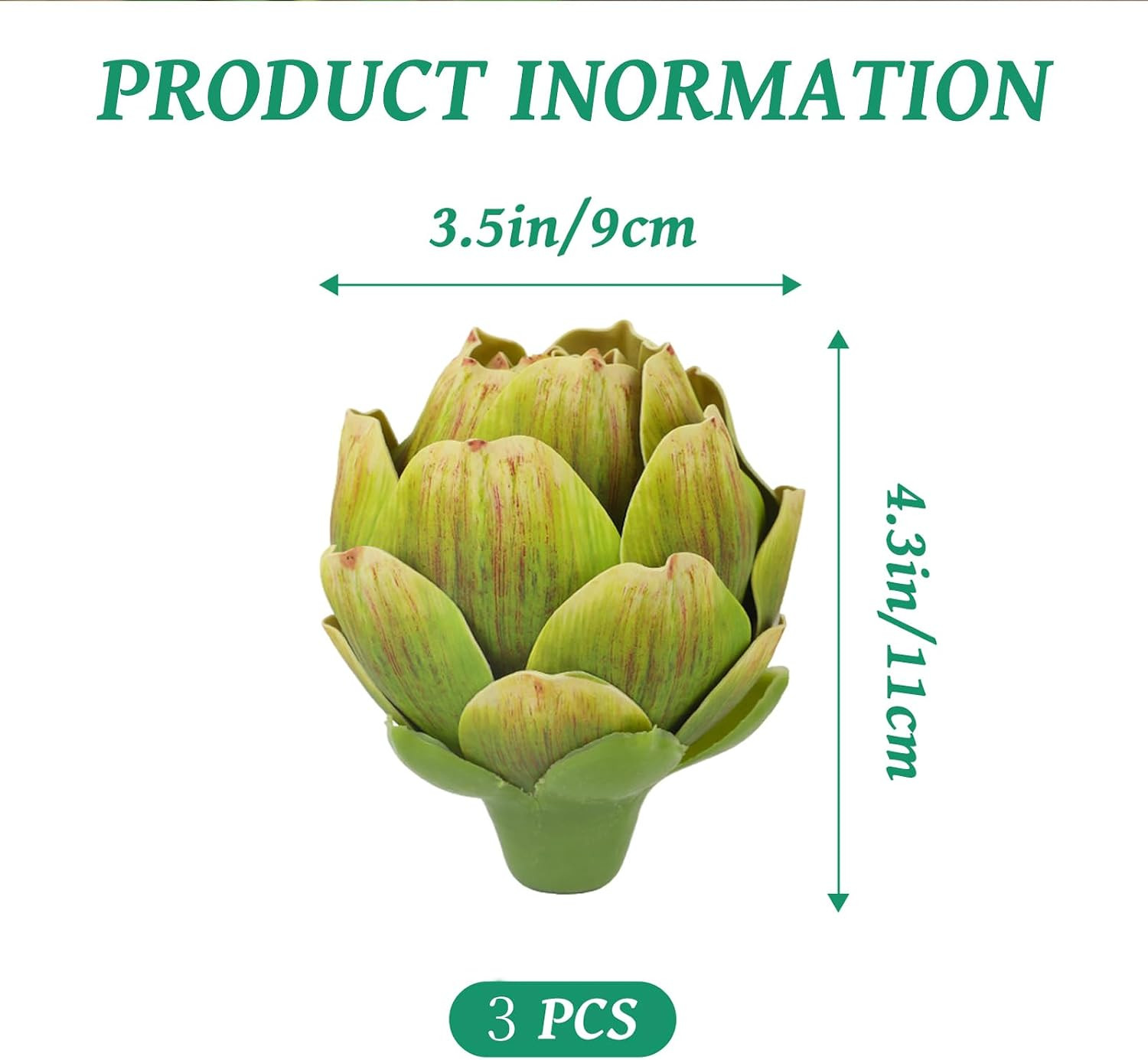 3Pcs Large Green Faux Artichokes for Decoration,Artificial Artichokes Decor for