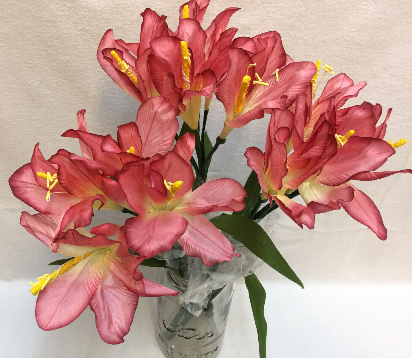 Lily Flowers Pink Rose Wine Faux Silk 7 Blooms Per 28″ Stem Thailand Lot of 3