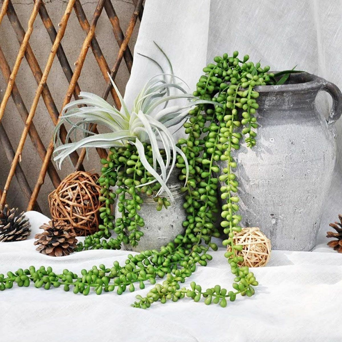 US Artificial Succulent Plants Green String of Pearls Hanging Rattan Home Decor