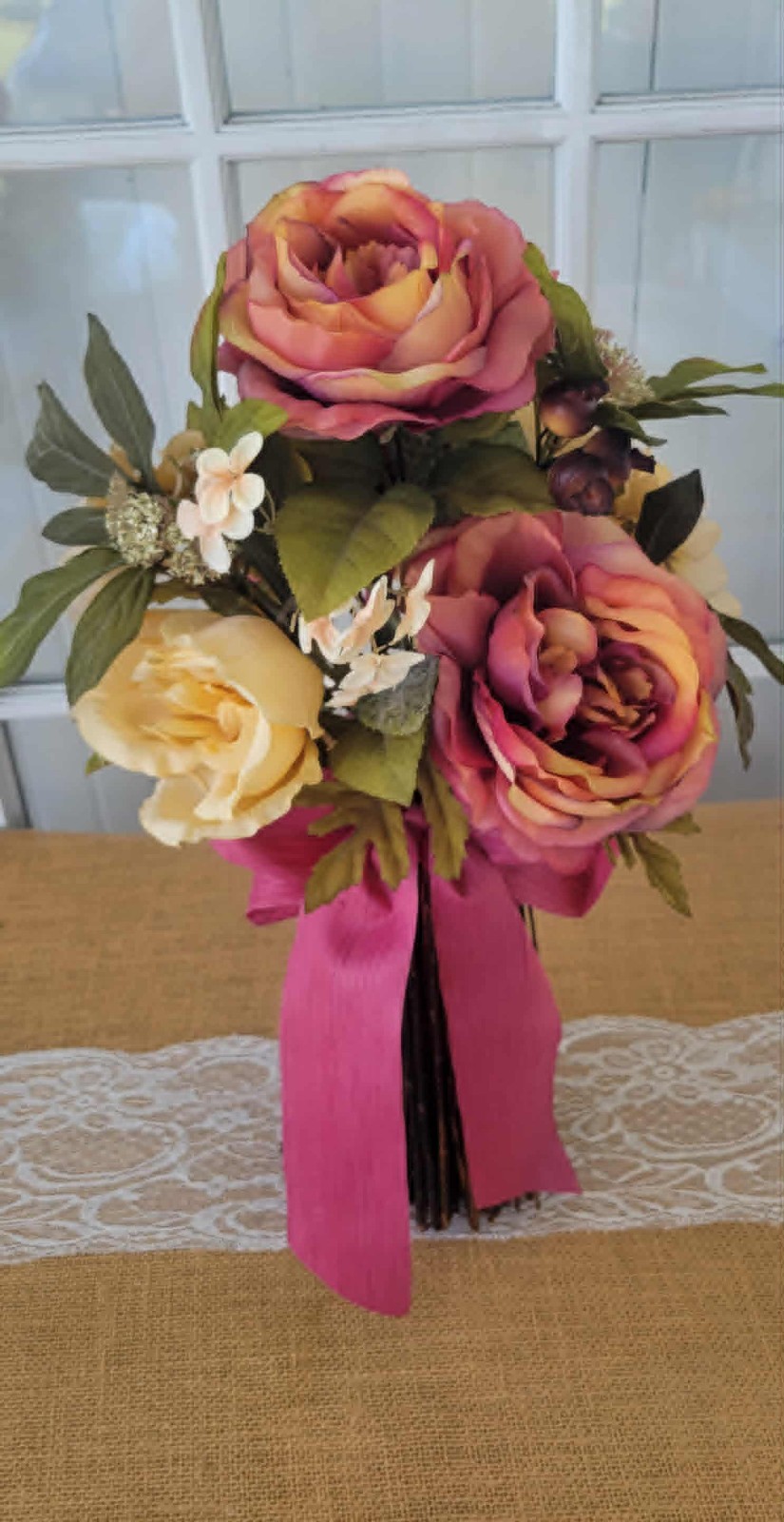 Table Top Floral Arrangement, Free-Standing Topiary Roses Bouquet Home Decor
