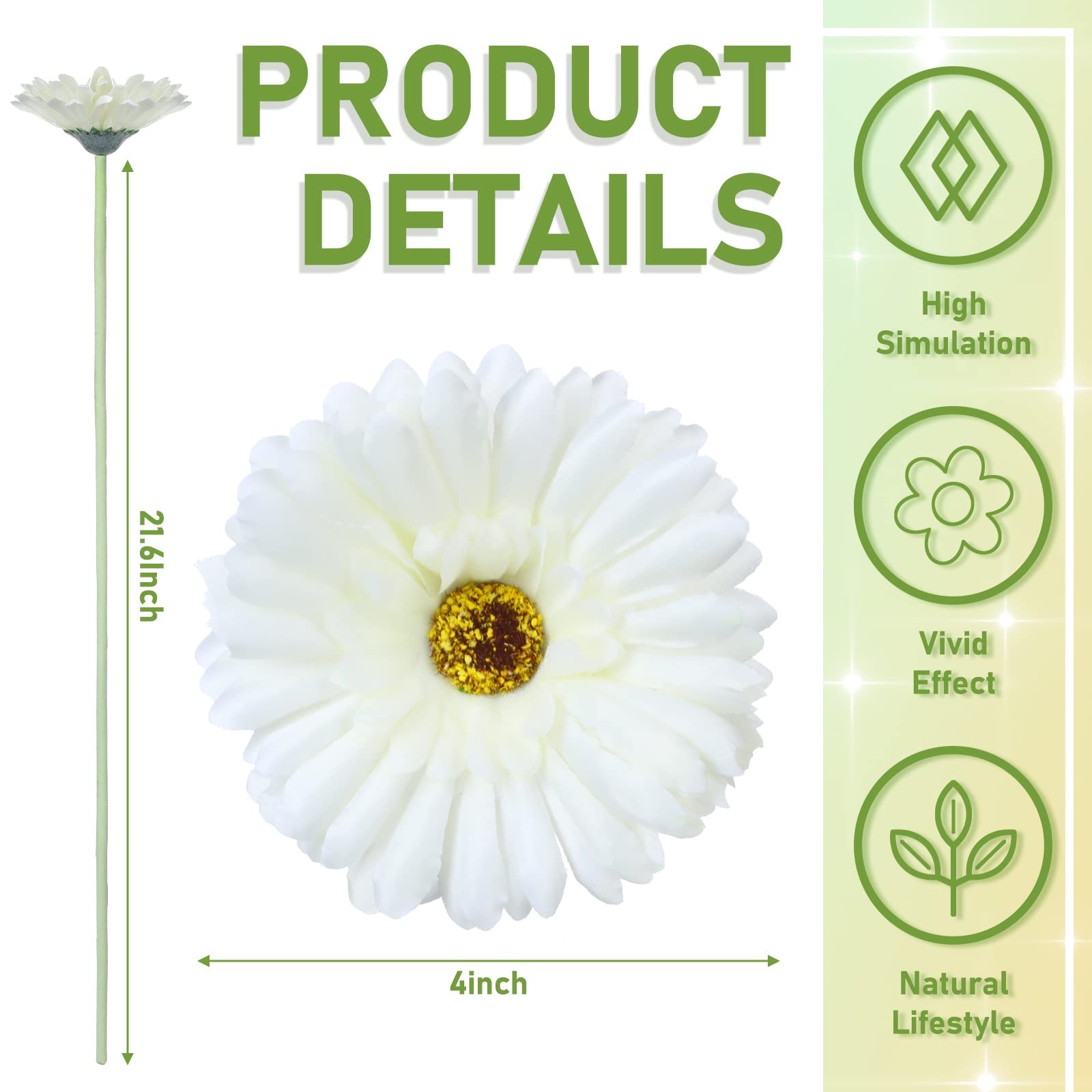 21 Pcs Artificial Gerbera Daisy Faux Gerbera Daisy with Stems Boho White Flow…