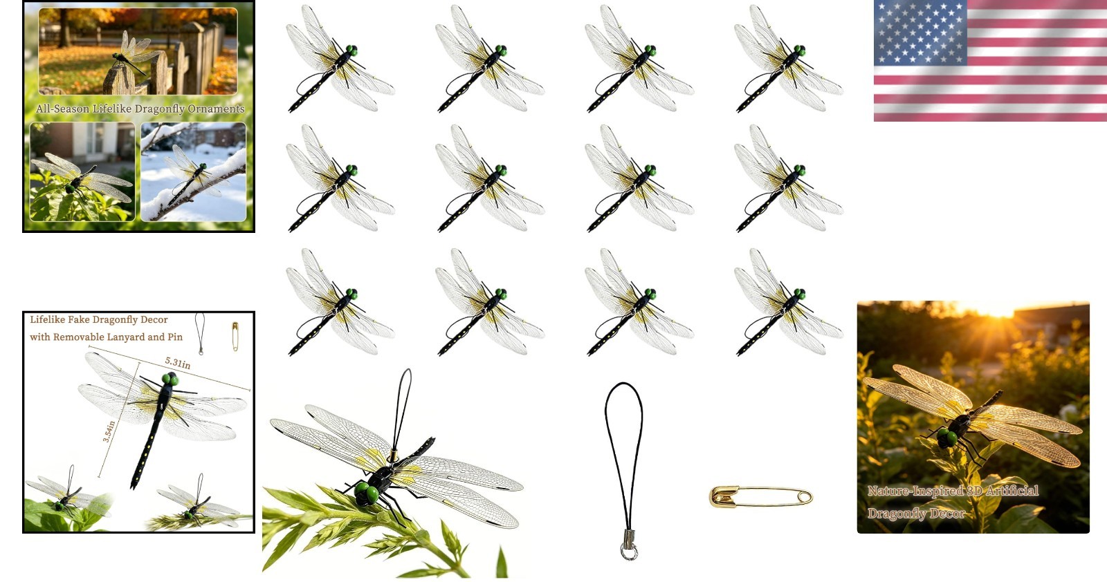 Removable Hanging Dragonfly Clips, Indoor Outdoor Decor