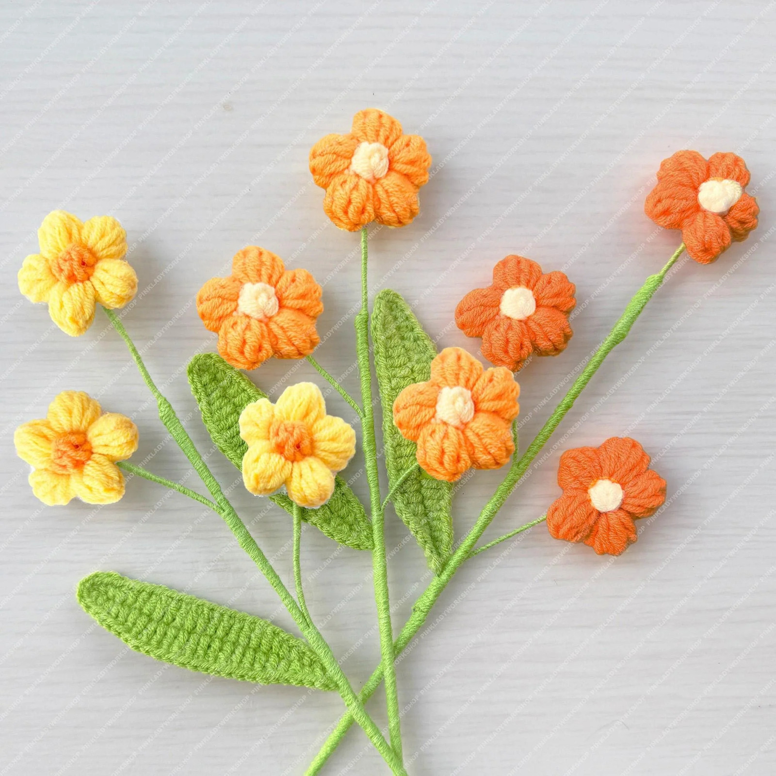 Set of 3 Handmade Crochet Puff Flower Bouquet (no vase) | Flower Arrangement