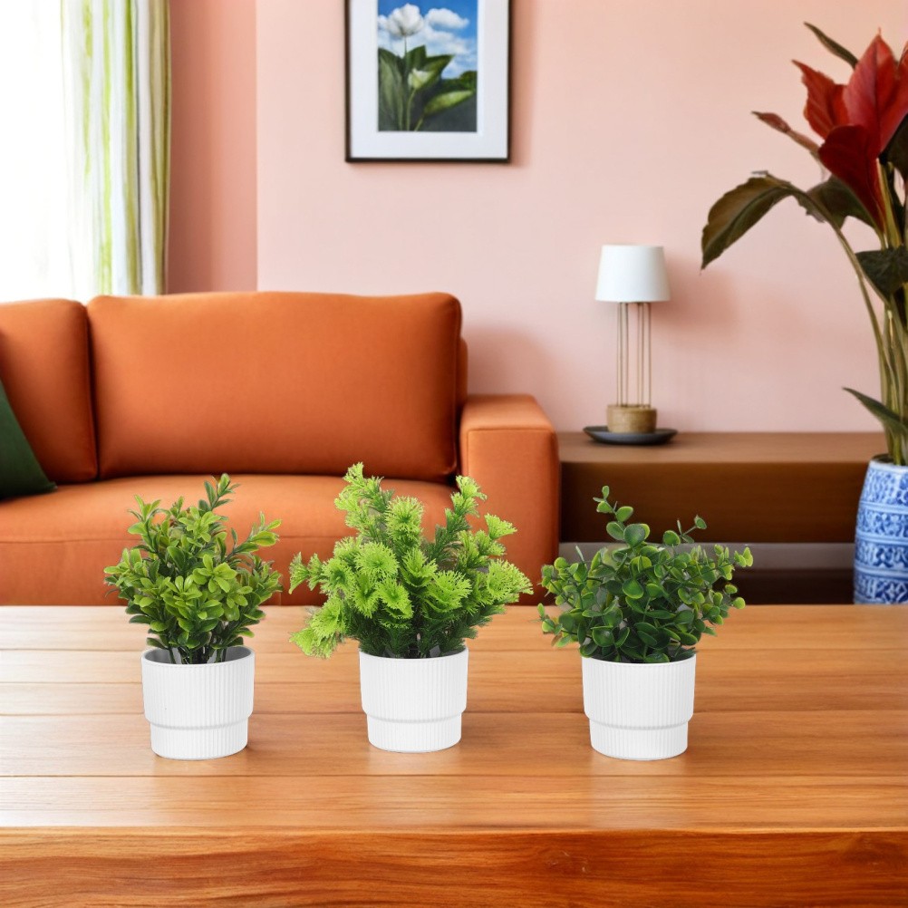 3 Pcs Artificial Plants with Pot Office Desk in Eucalyptus Fake Potted