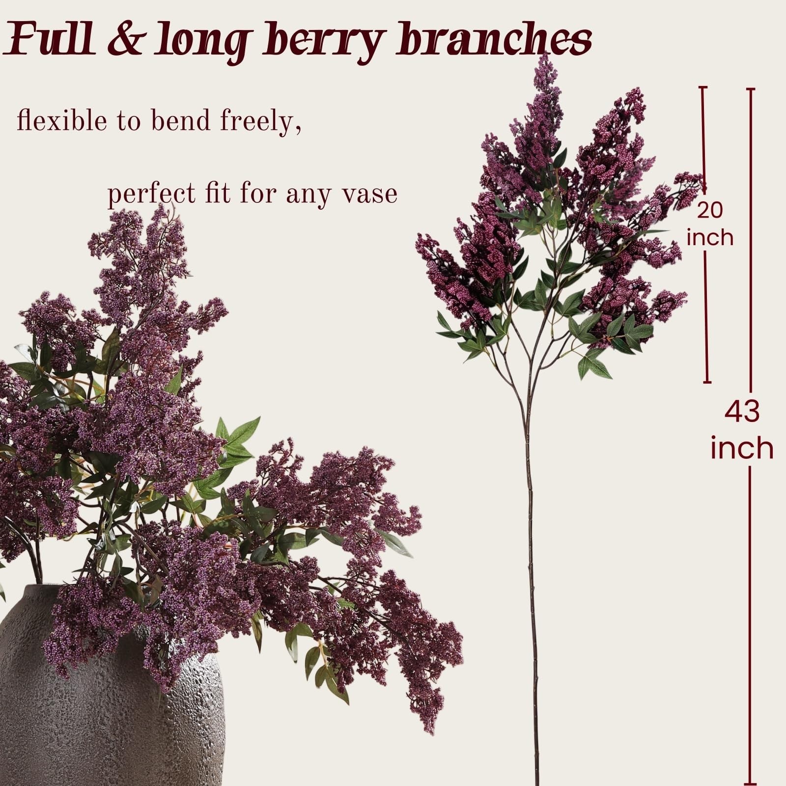 43″ Faux Stems for Vase, Purple Branches for Vase Realistic Artificial Flower…