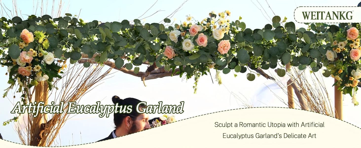 Eucalyptus Garland, 8Pcs 6FT Green Flower Garland Decor, Spring Summer