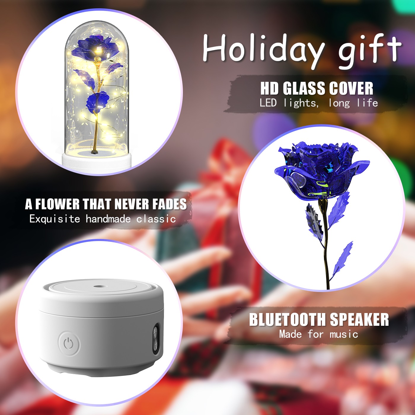 Rose Flower LED Light & Bluetooth Speaker Romantic Gift for A Woman Flowers