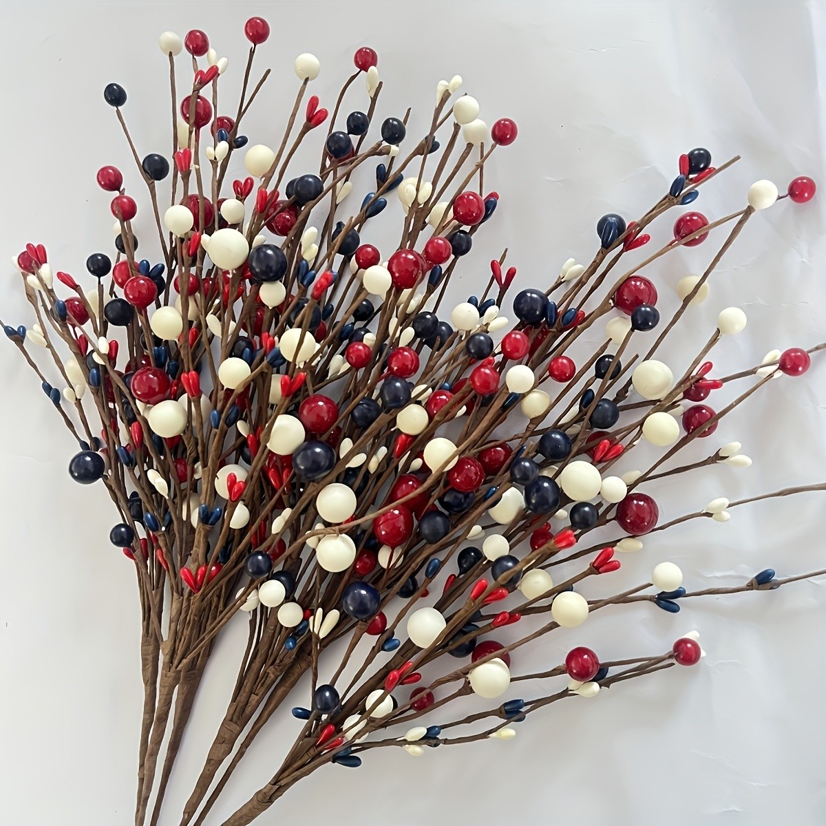 5 Red White Blue Artificial Berry Branches Independence Day Memorial Day Parties