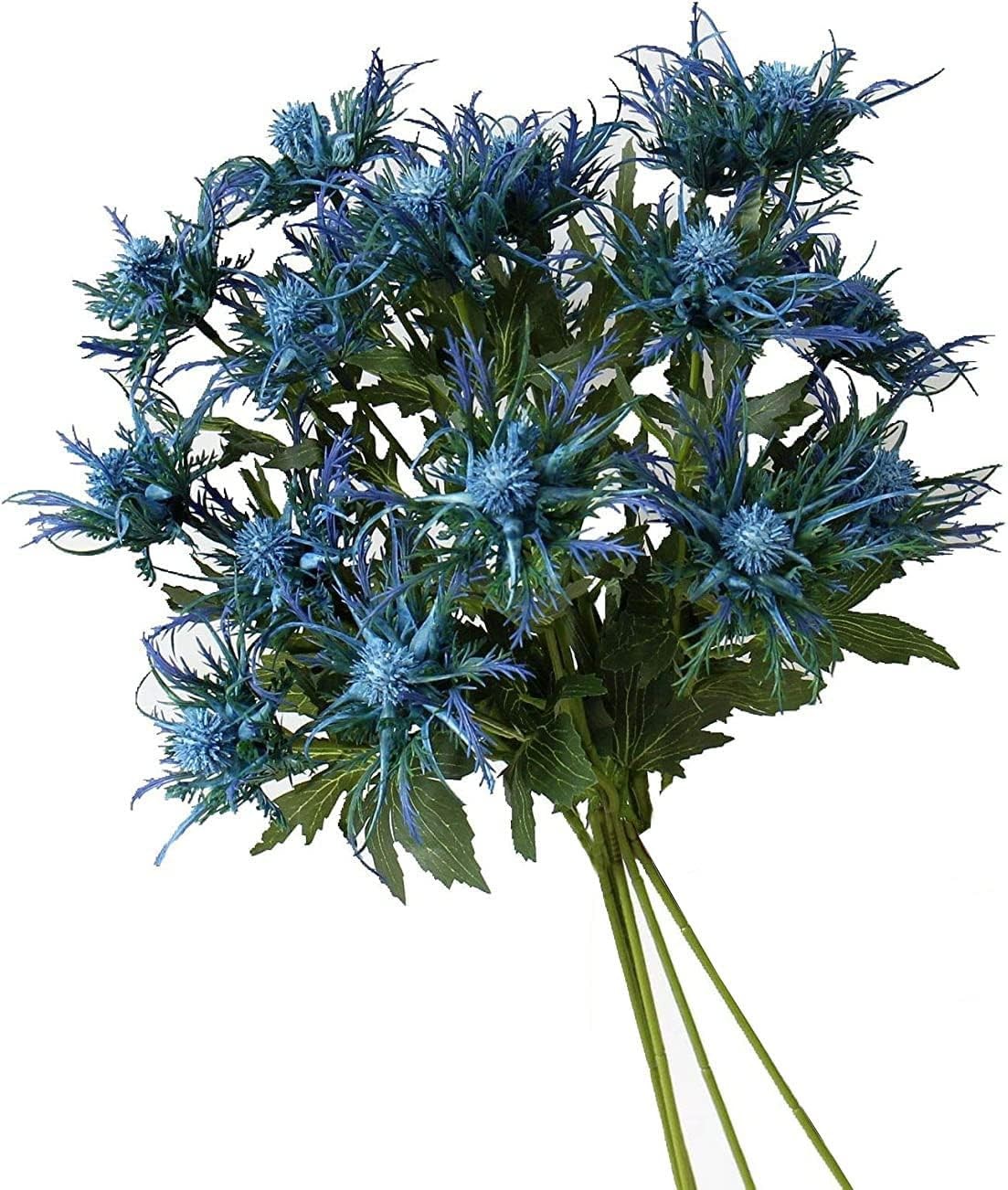 5 Pack Silk Artificial Thistle Flowers Eryngiums Faux Plants for Garden Weddi…
