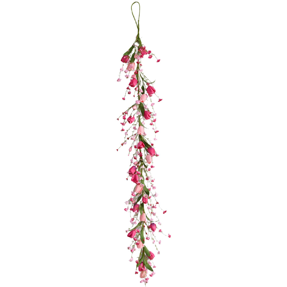 Artificial Tulip and Leaf Vine in Pink for Seasonal Holiday and Party Use