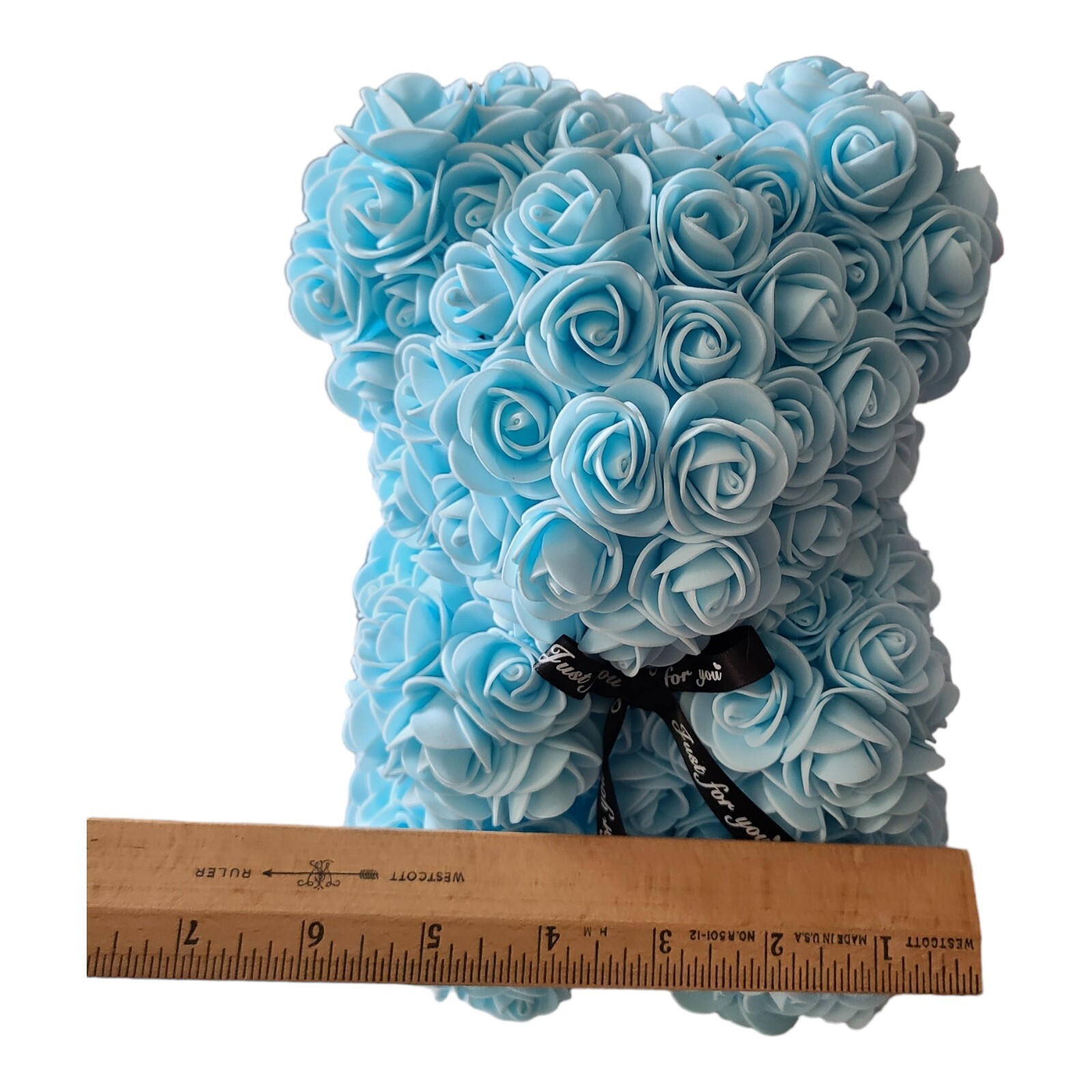 BRUBAKER Blue Rose Bear 10 Inches Covered With Blue Rose Great Gift
