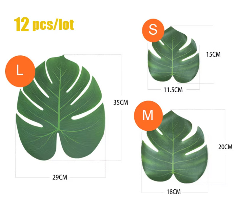 12pcs Tropical Palm Leaves Artificial Leaf Decor, Green Jungle Plant Decoration.