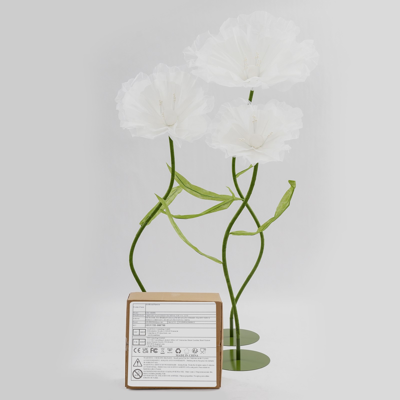 3 Pack Artificial Flower Arrangements, White Yarn EVA Foam, 39-55 Inch Tall