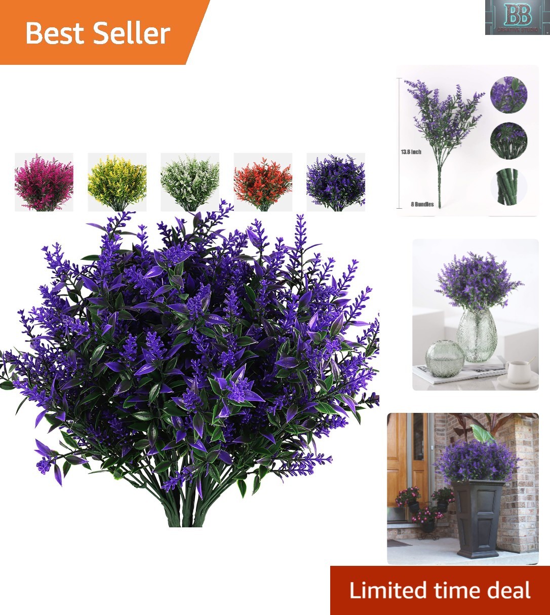 Vibrant Purple Faux Lavender – 8 Bundles UV Resistant Backyard & Wedding Decor