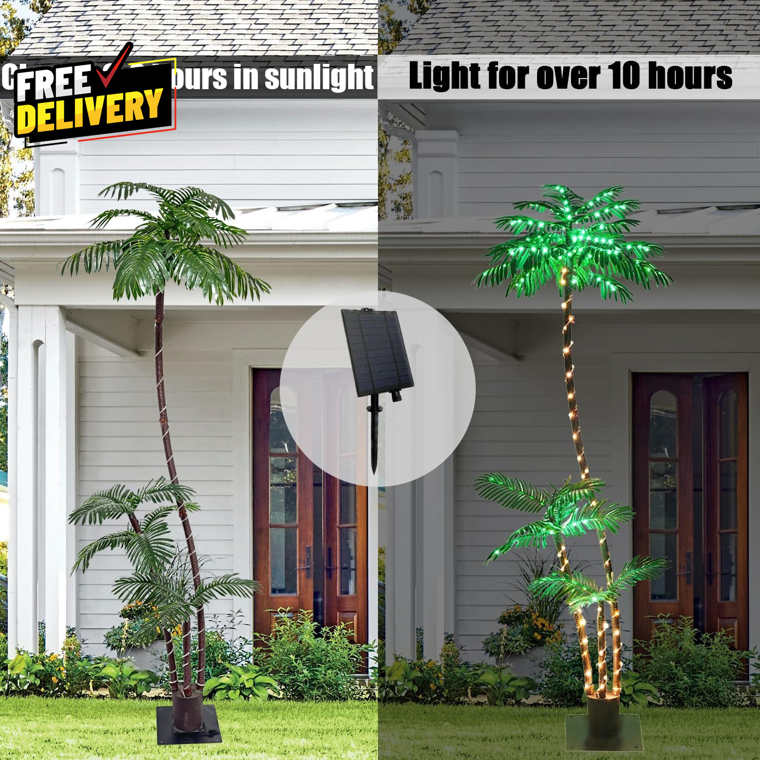 7Ft Solar Lighted Palm Tree Home Room Decor 260LED Christmas Tree 3 Trunks Ar…