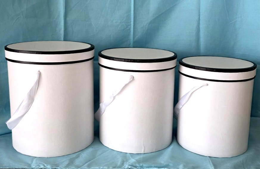 Flower Decor/Gift/Storage Boxes, Set of 3 White w/Ribbon Handles, Cardboard, New