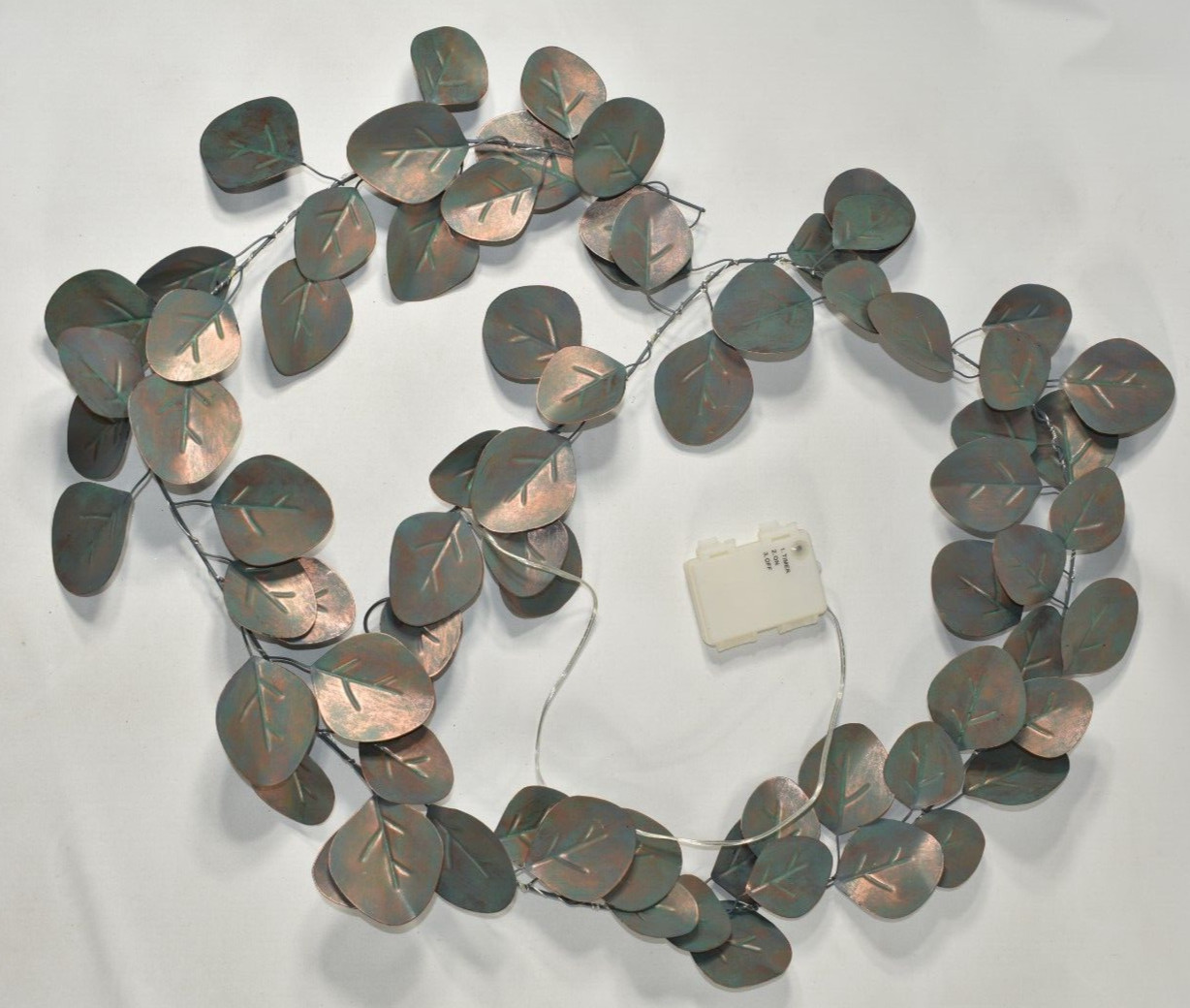 Metal Silver Dollar Eucalyptus Leaves Lit Garland Faux Green Copper Finish 72″