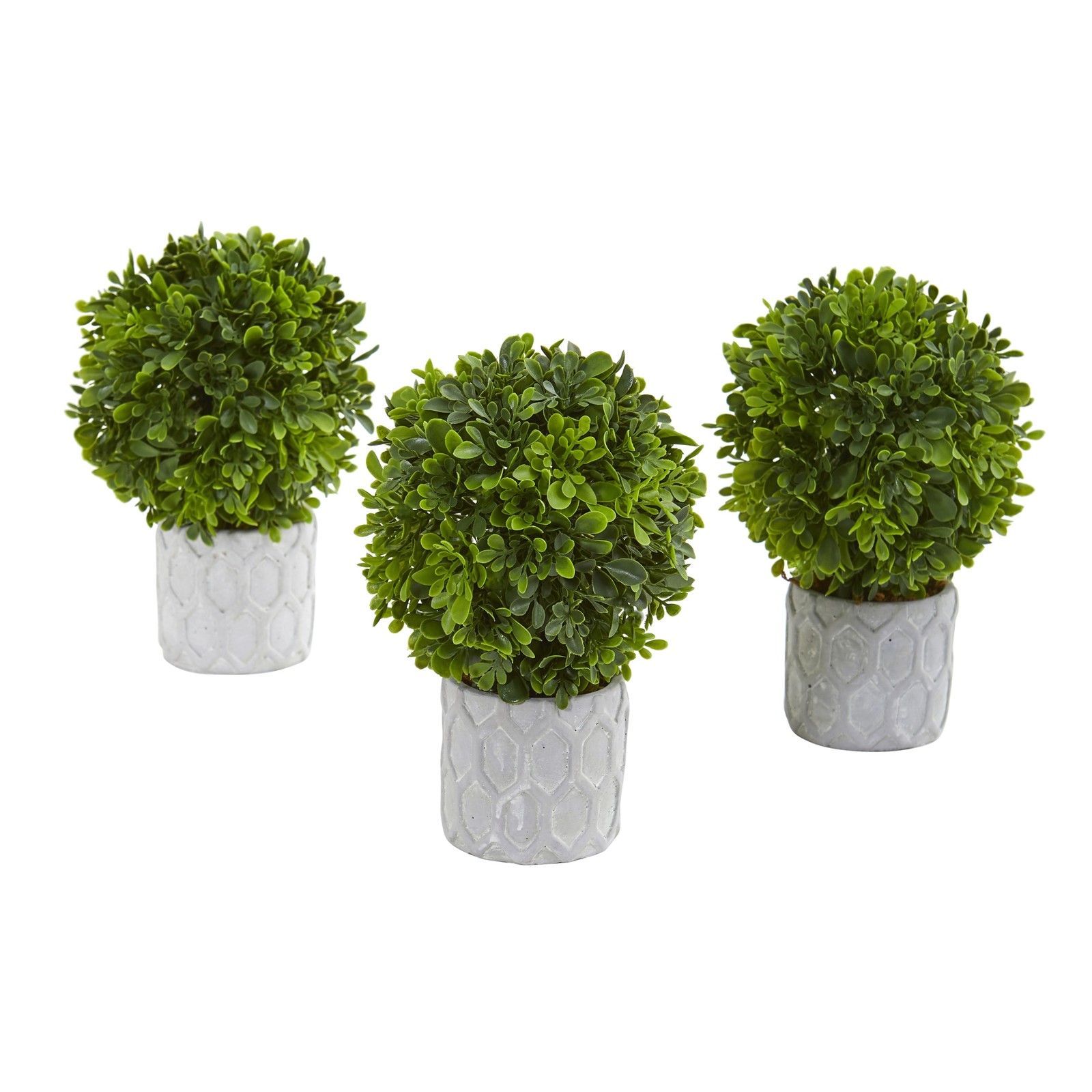 9 Inch Boxwood Artificial Mini Topiary Set of 3 Small Green Decor Plants