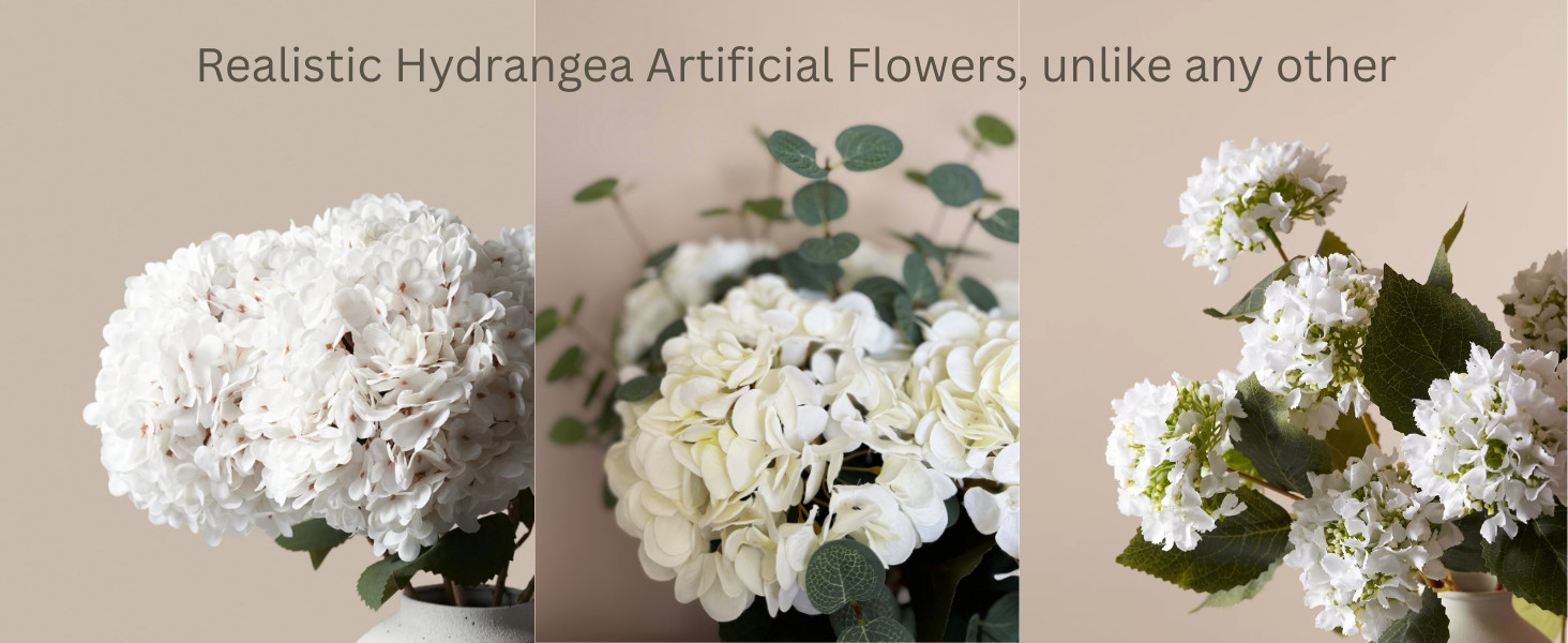 Faux Arrangement – Eucalyptus & White Hydrangea Flowers, Large Artificial Floral