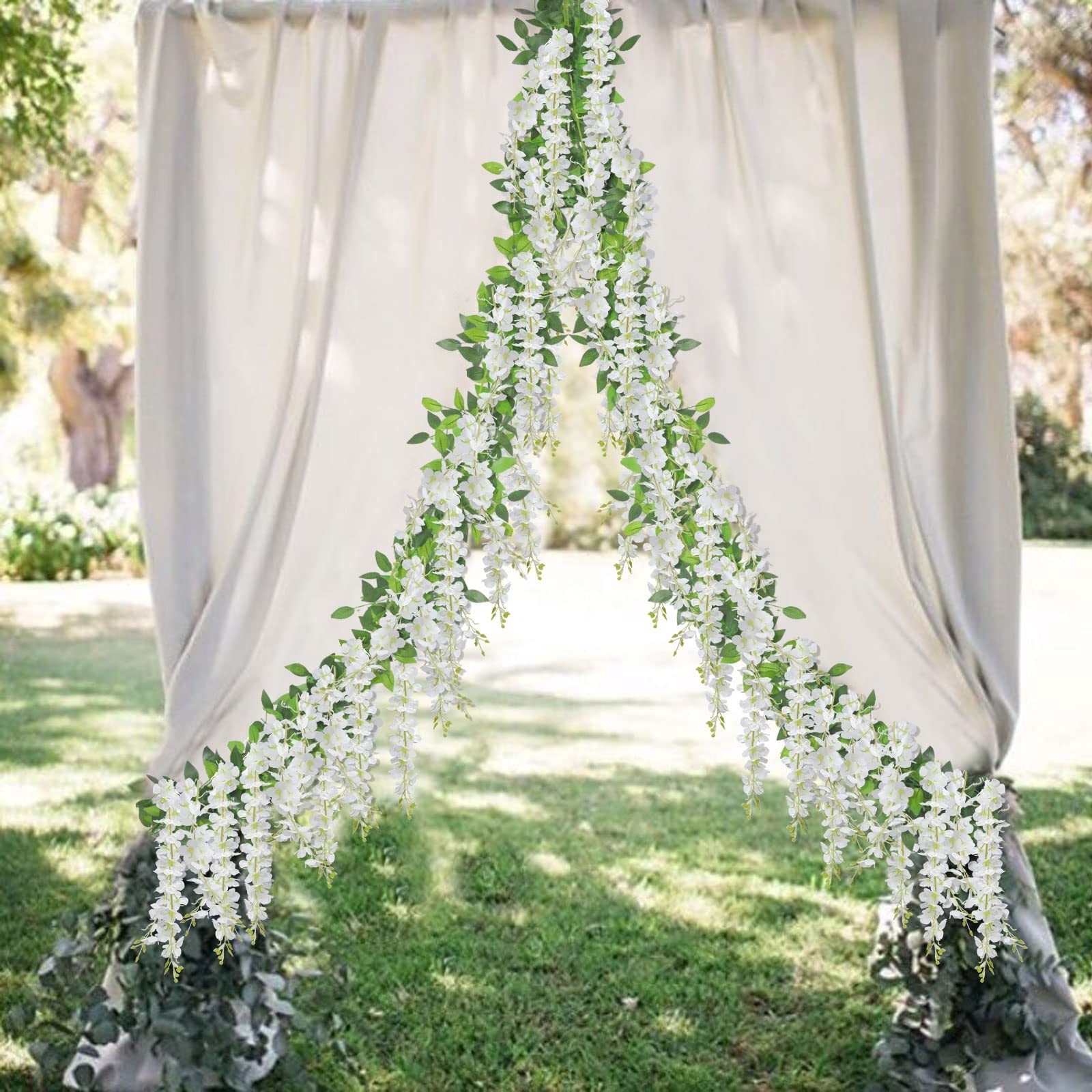 15Pcs 7.2Ft Artificial Wisteria Garland – Silk White Flowers for Home Garden Wed