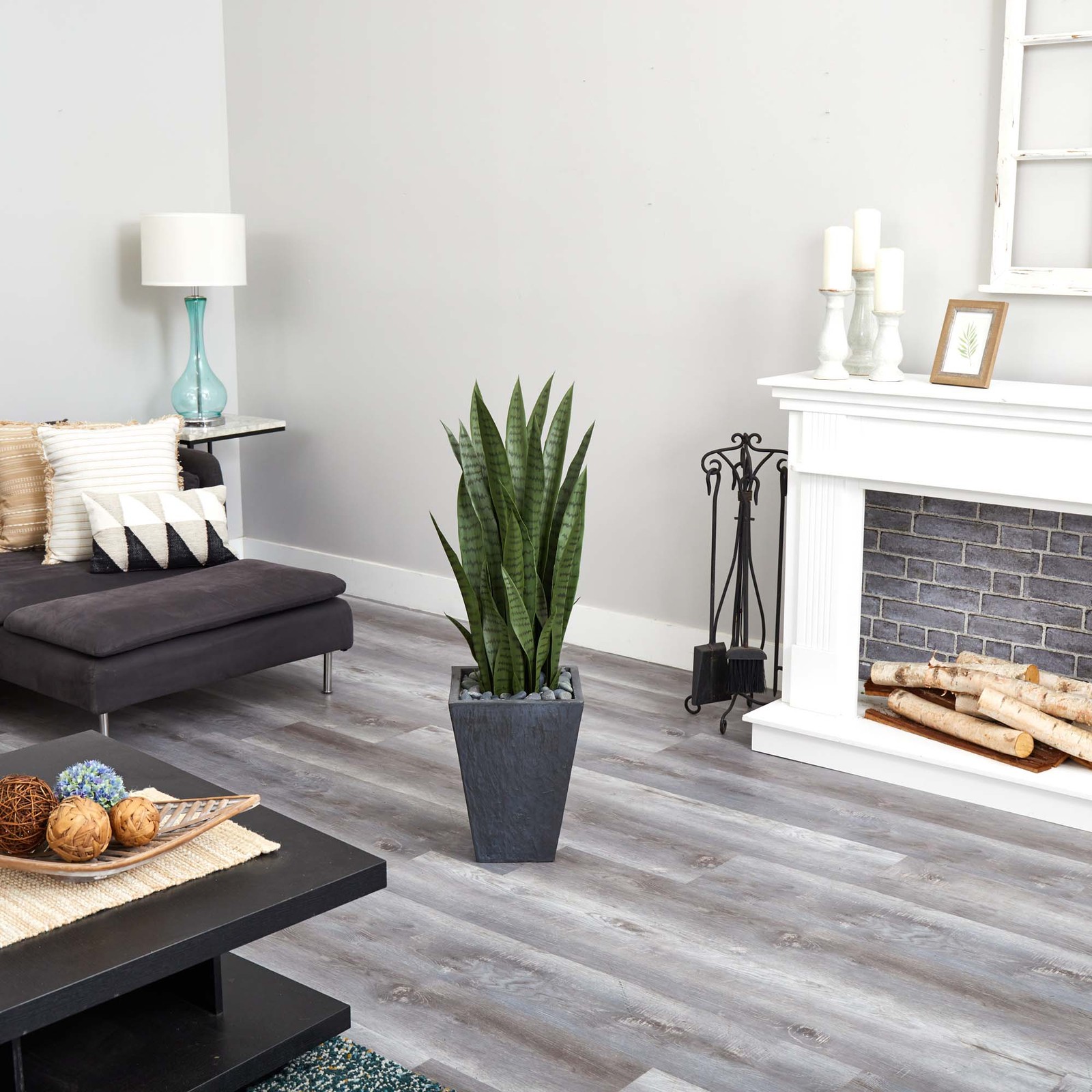Nearly Natural 45″ Sansevieria Artificial Plant in Slate Planter in Green