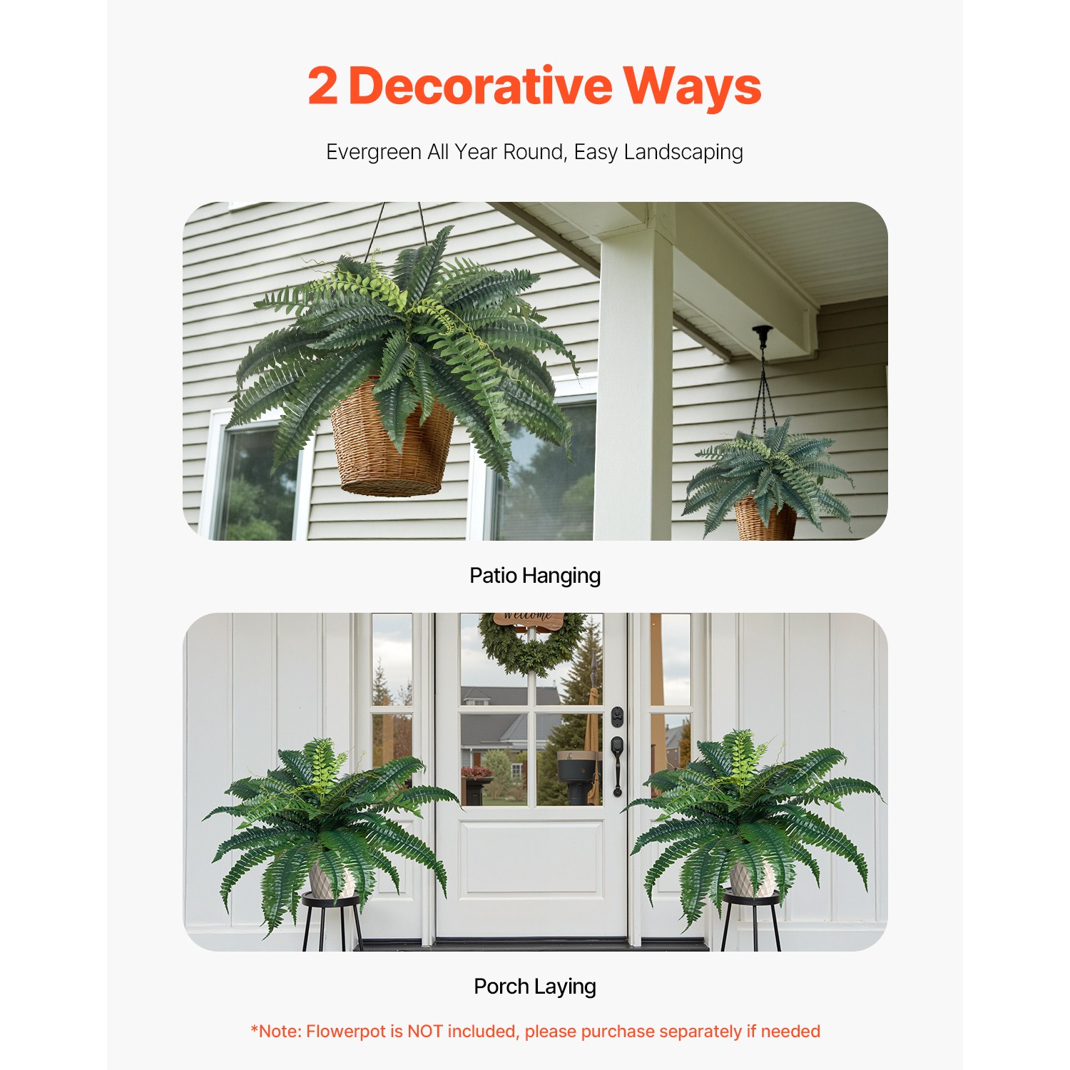 Uimoso Set of 2 Faux Boston Ferns with 30 Branches for Indoor and Outdoor Use