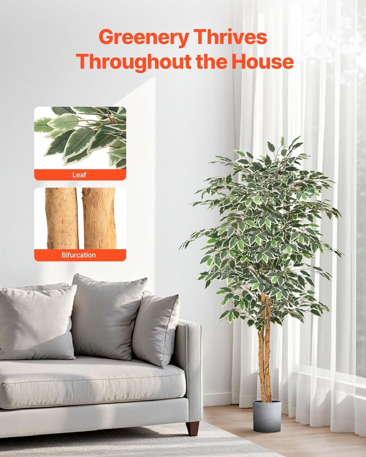 5FT Artificial Ficus Tree with Black Pot, Tall Faux Ficus Plant with Natural …