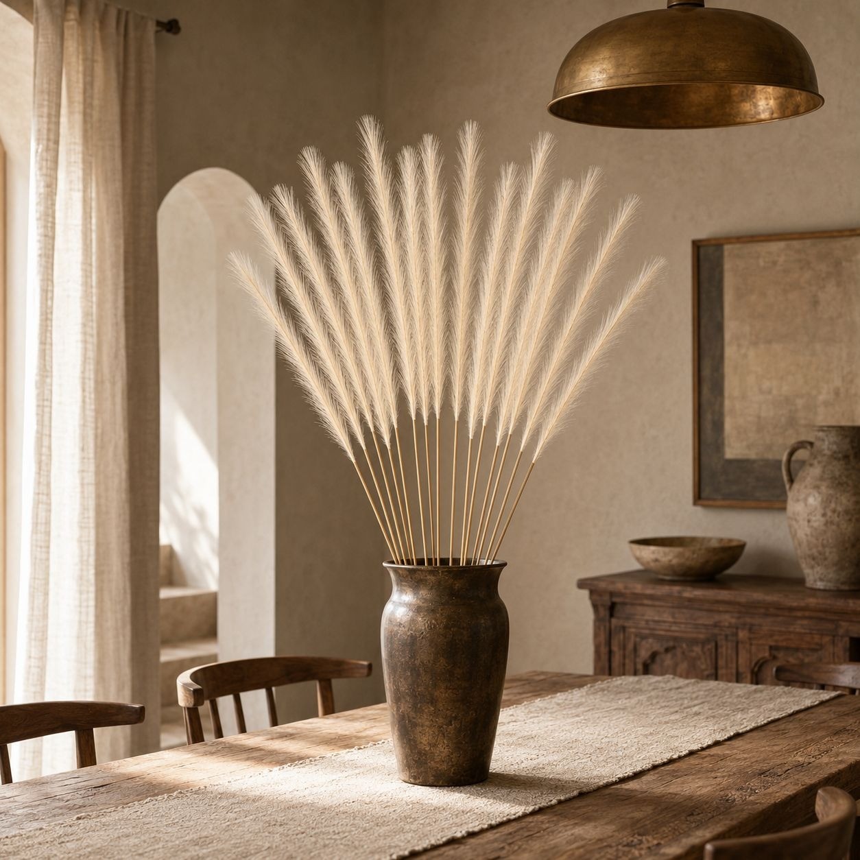 Ivory Artificial Pampas Grass Stems Set of 16, 31 Inch Faux Plumes for Tall Vase