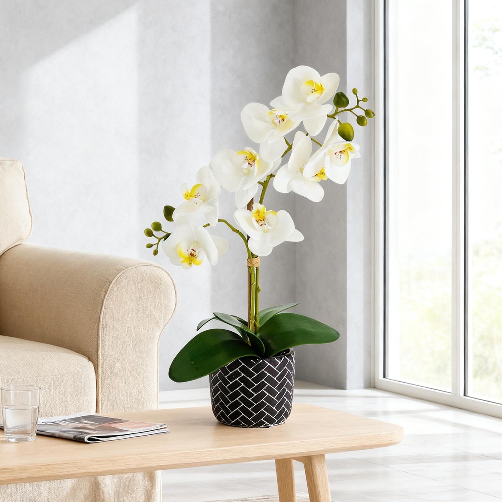 Artificial Orchid Flower Plant, 14.9 Real Touch Artificial Orchid White with …