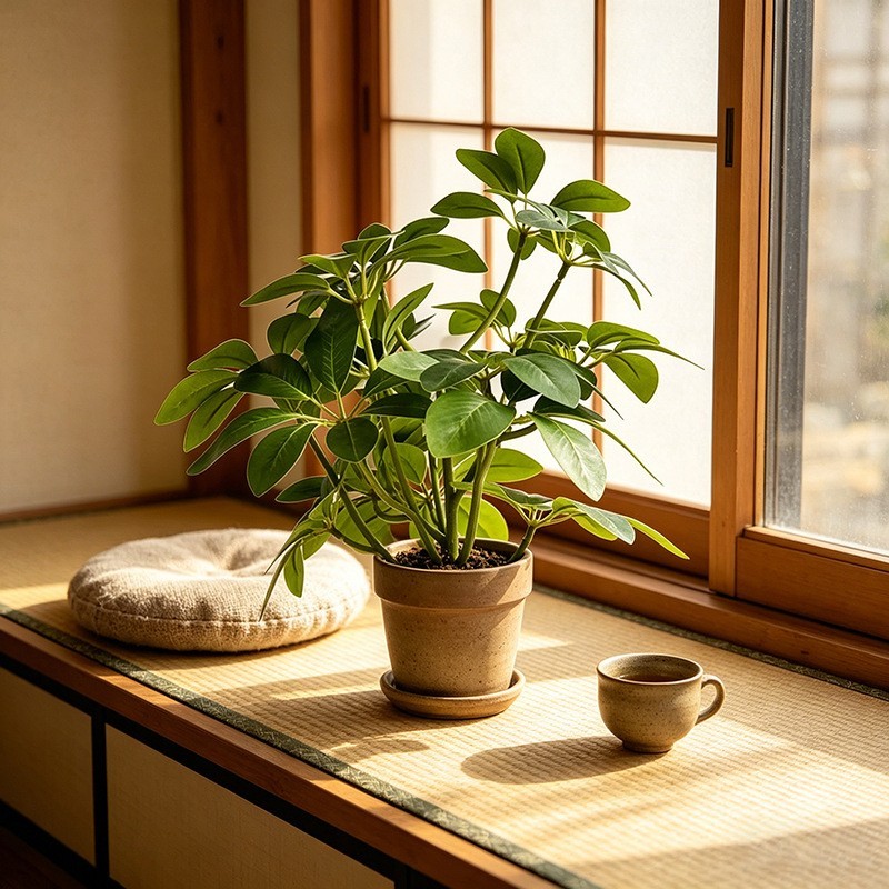 Green Artificial Seven Point Leaf Stem for Photography and Interior Decor