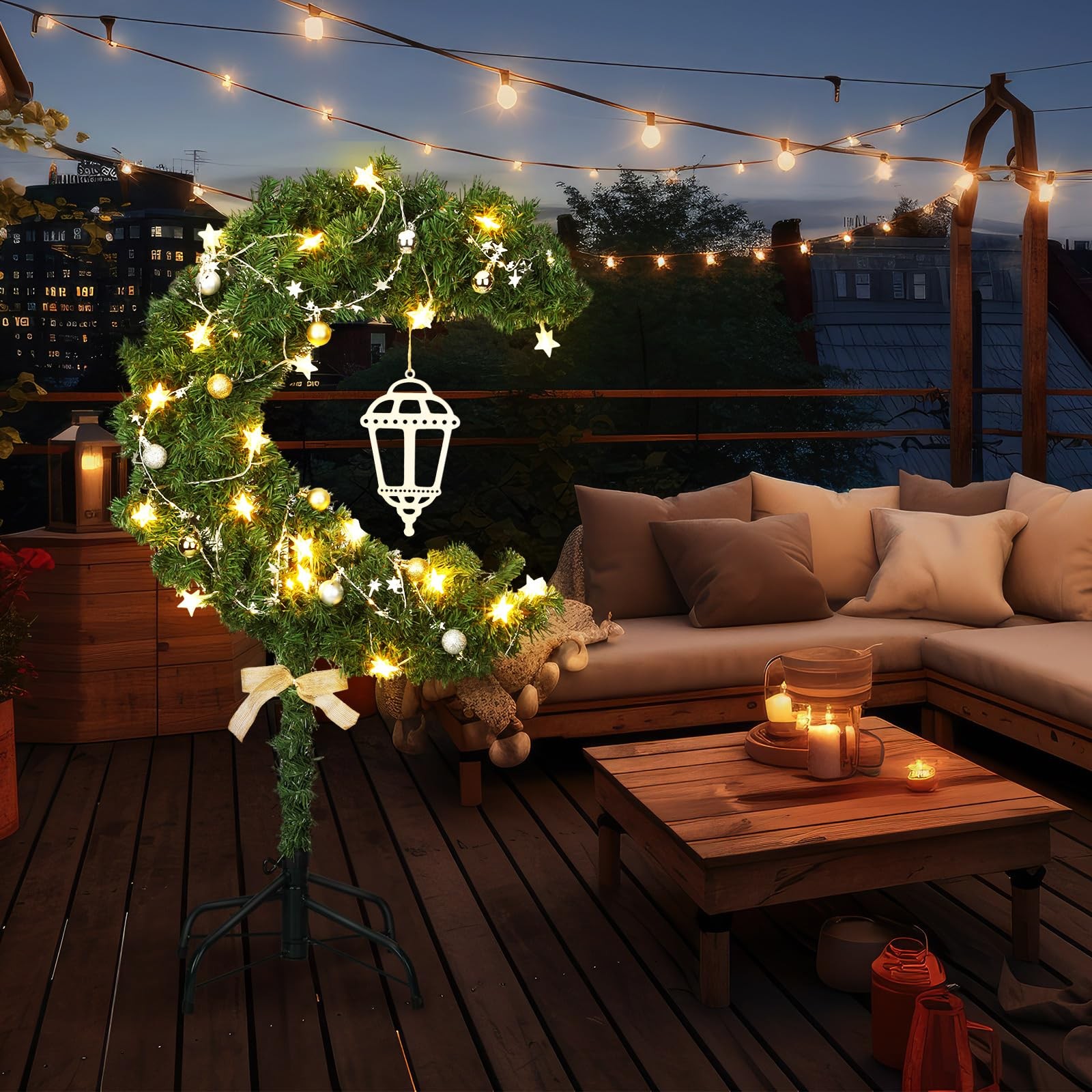 6ft Ramadan Moon Tree: Lighted Crescent Artificial Tree with Star String LED …