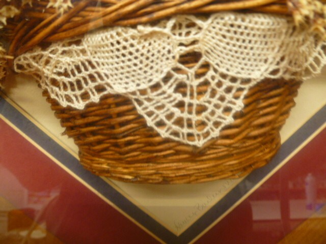 Vintage Hanging Wooden Shadow Box w/ Basket of Dried Flowers Signed Wall Art