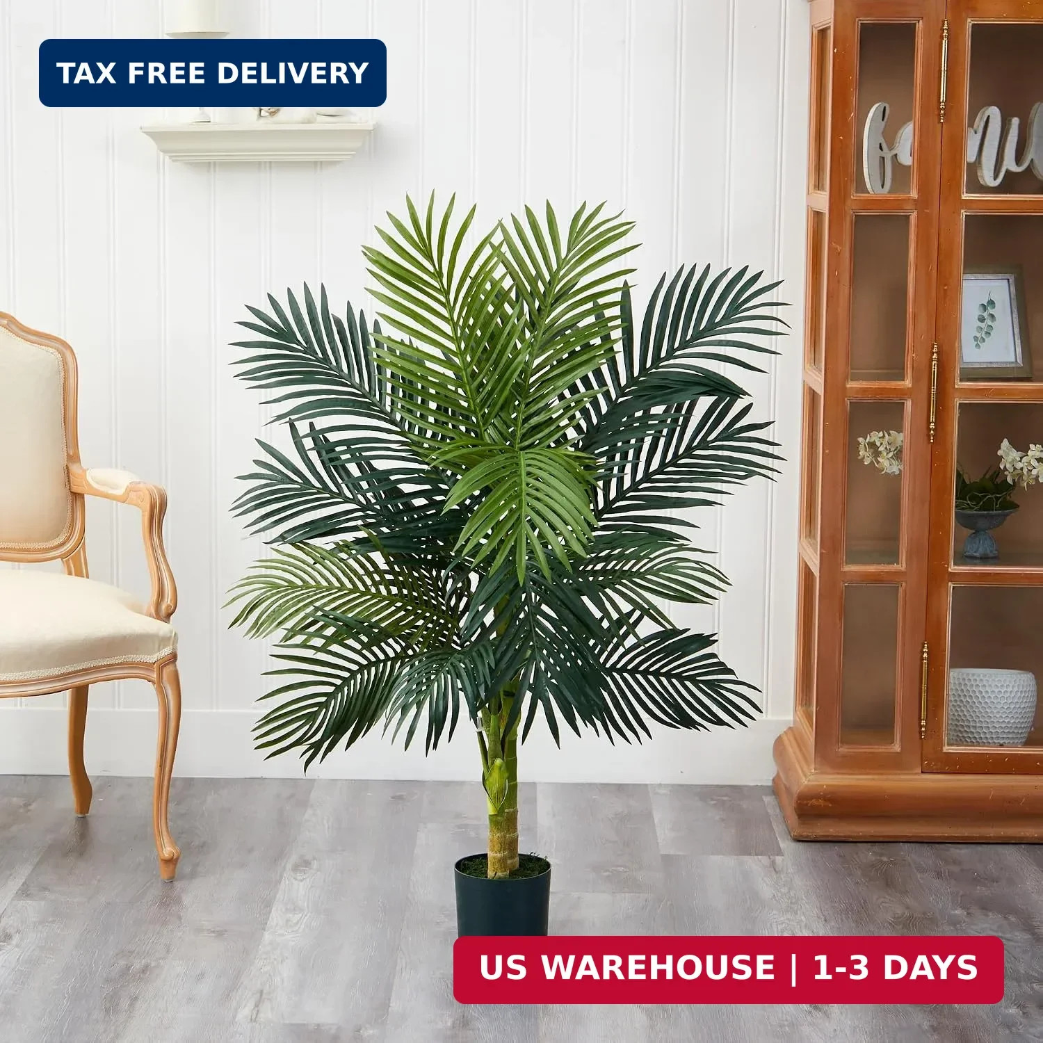 4ft Golden Cane Palm, Double Stalk Artificial Tree With Lush Realistic Foliage M