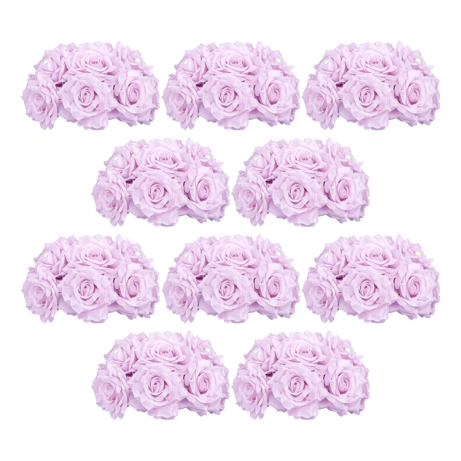 10 PCS Artificial Flower Ball, Pinkish Purple Floral Bouquet, Handmade Rose Ball