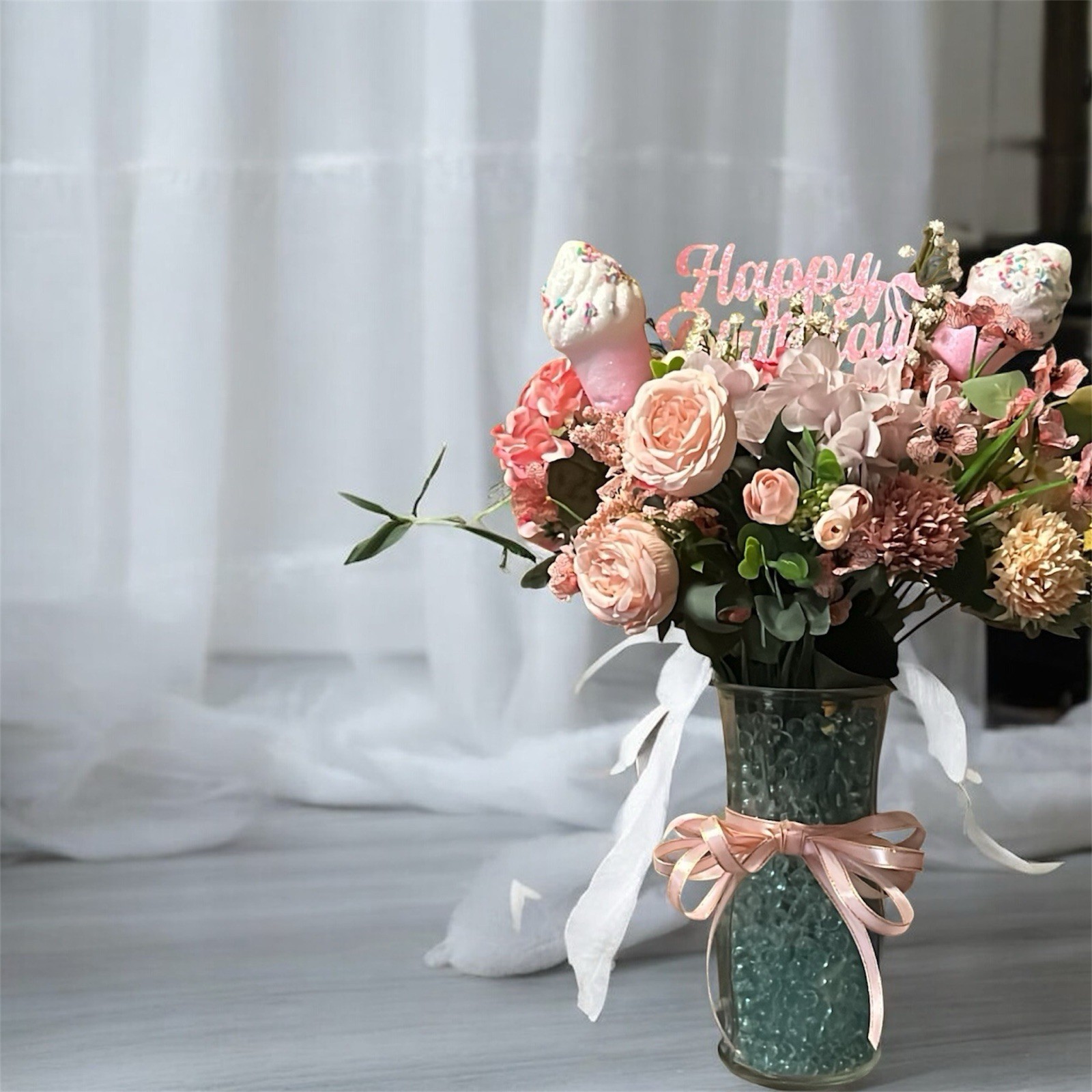 Custom Order Artificial Flower Arrangement In Glass Vase