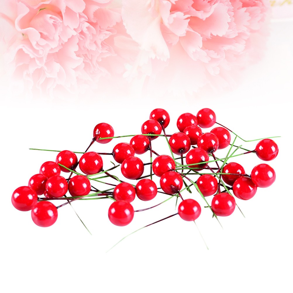 100Pcs Red Fake Berries Christmas Decorative Fruit Picks for DIY Home Ornament