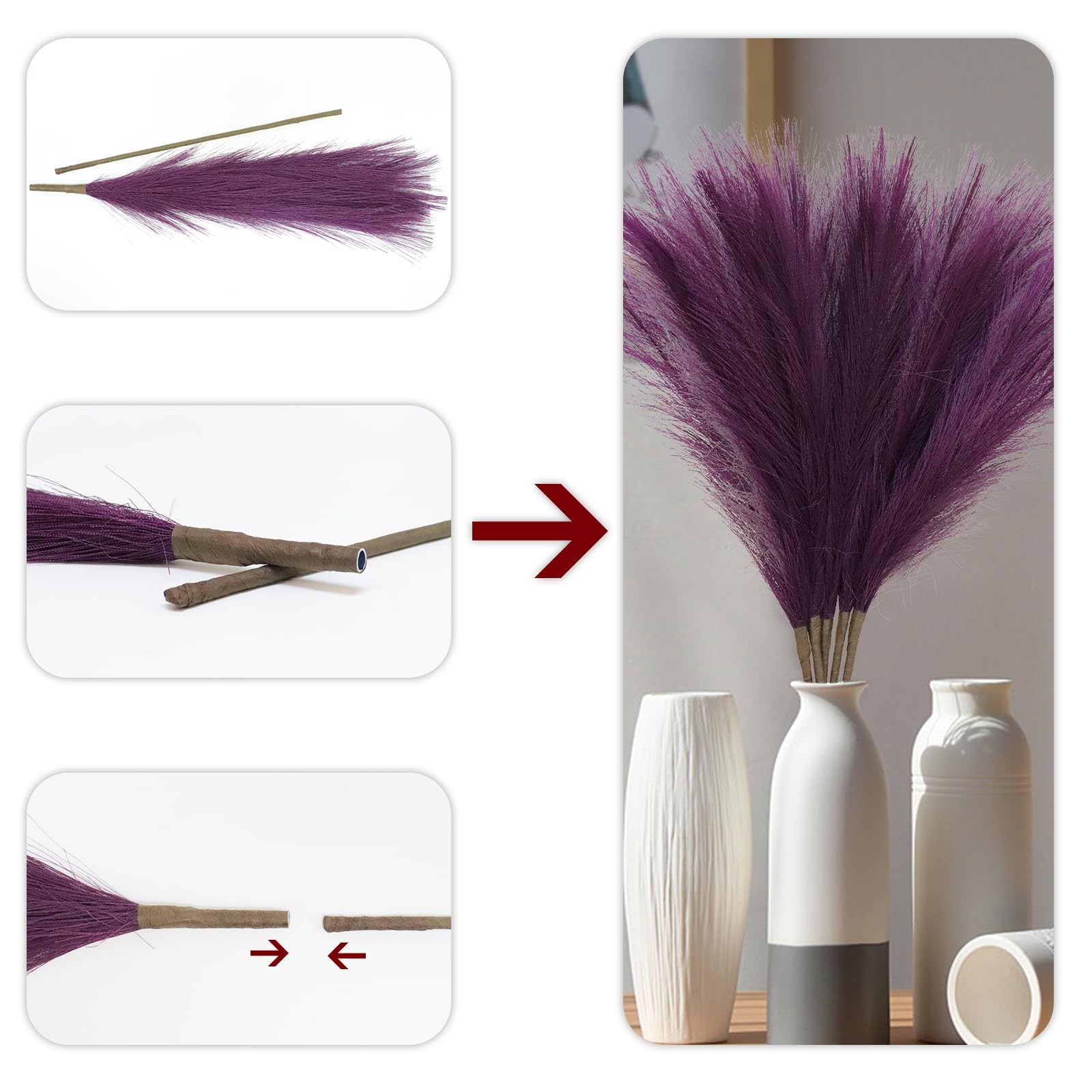 Purple Pampas Grass Decor Tall-Faux PampasGrass Small 30″-5 Stems Dried Pampa…