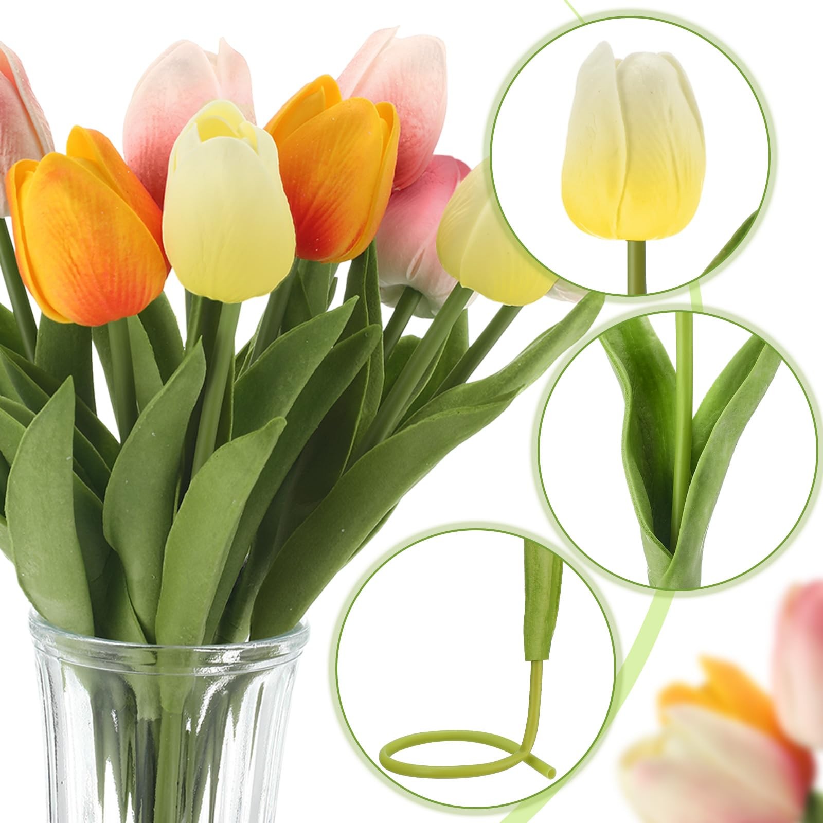 64pcs Multicolor Artificial PU Tulips, Faux Latex Bouquet, Centerpiece, Decor