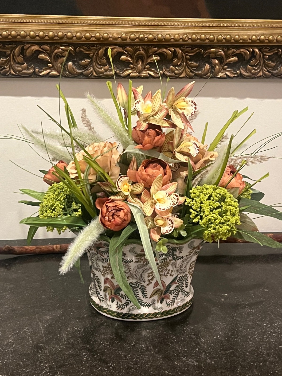 Silk Faux Floral Arrangement Newly Created in Vintage Danny’s Fine Porcelain Pot