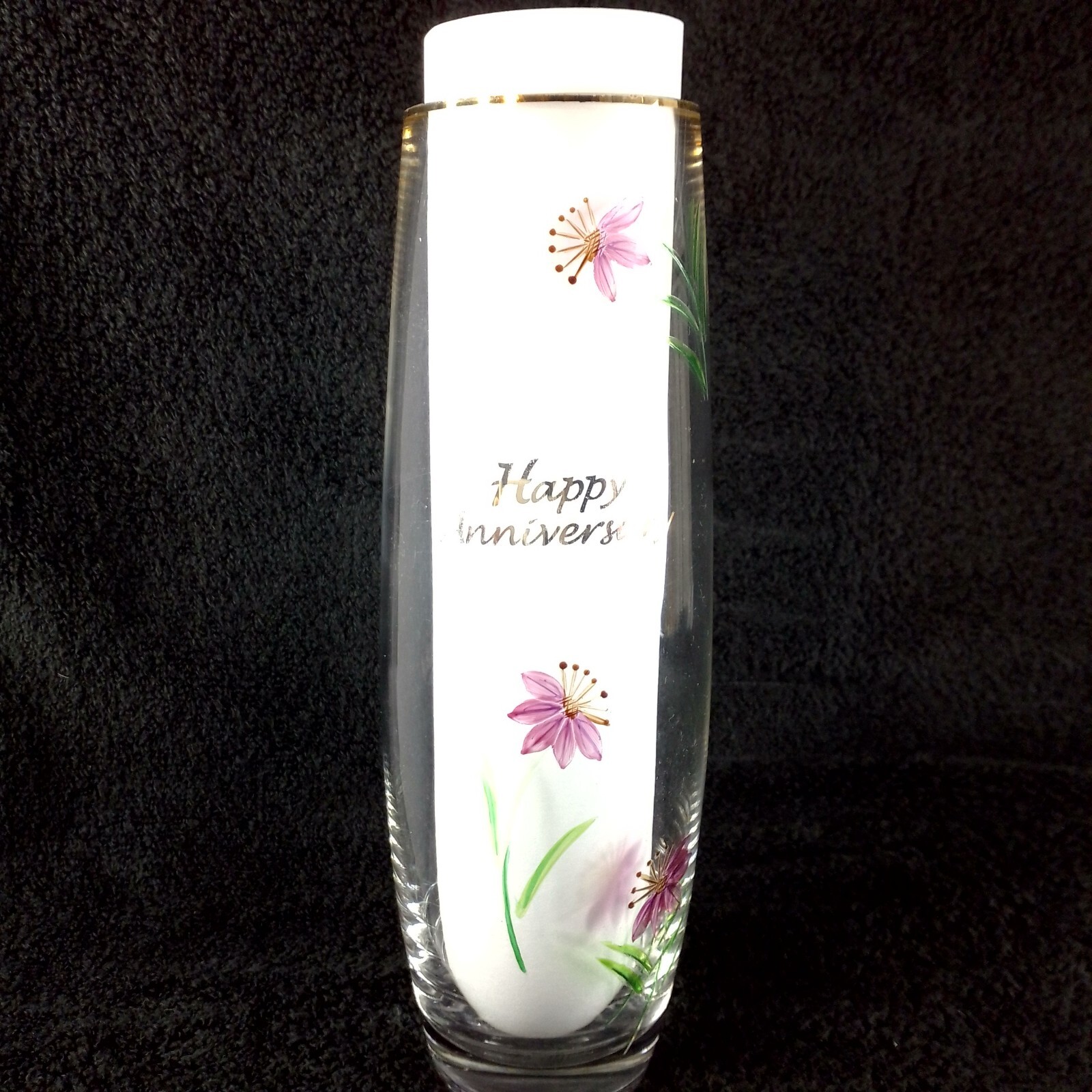 Happy Anniversary Vace Hand painted Purple Flowers Gift Home Decor A18-2059