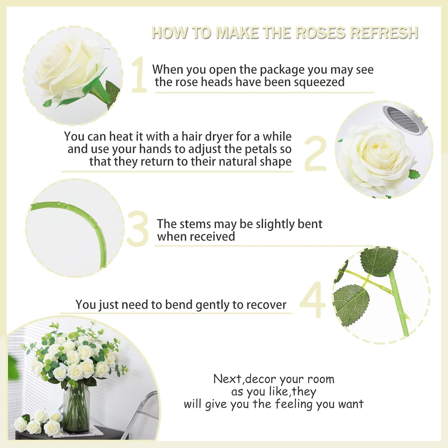 50PCS Silk White Roses – Realistic Bulk Flowers for Weddings