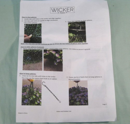 GARDEN SPHERES Set of 2 Wicker Park 12-Inch Lavender Flowers Hanging or Staked