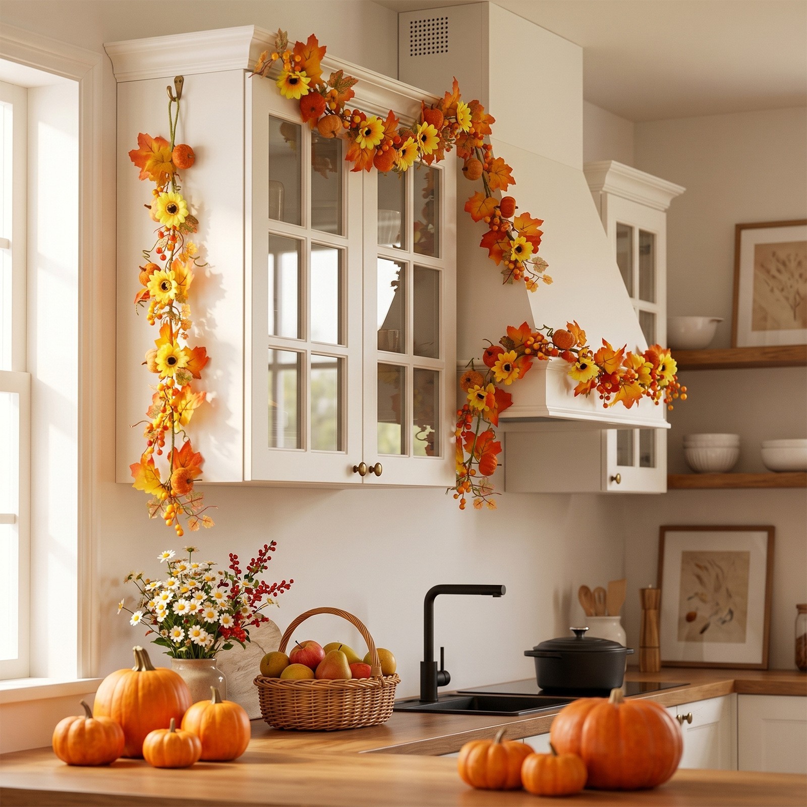 51.18 Inch Decorative Sunflower Pumpkin Garland for Indoor Autumn Display